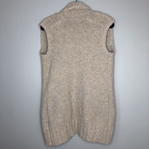 Eddie Bauer Women's Medium Beige Chunky Knit Sleeveless Cardigan Sweater - Picture 2 of 4